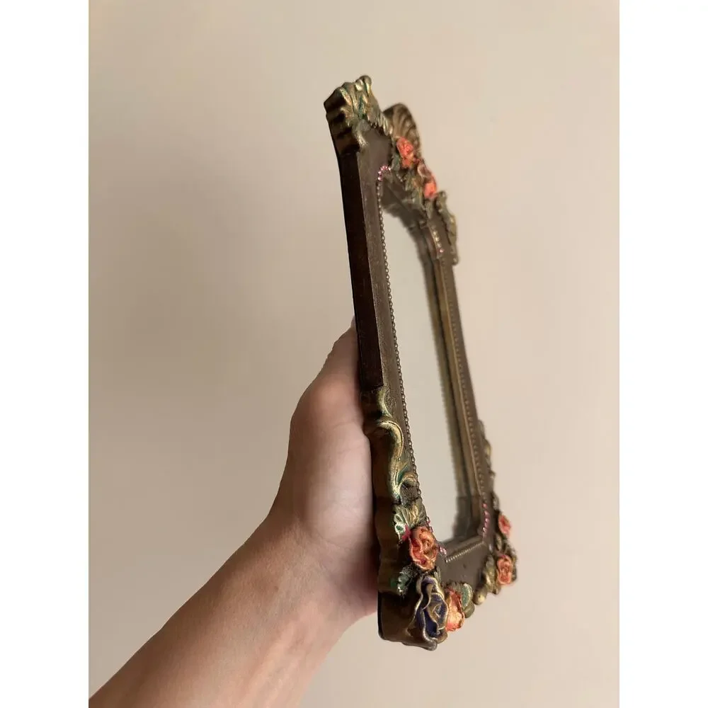 Vintage Mirror By Michal Negrin ? Flowers Unique sea shell crystal desk top READ